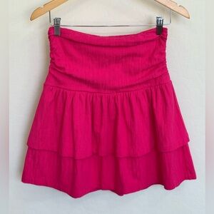 MAEVE by Anthropologie Hot Pink Tiered Skater Mini Skirt Modern Boho